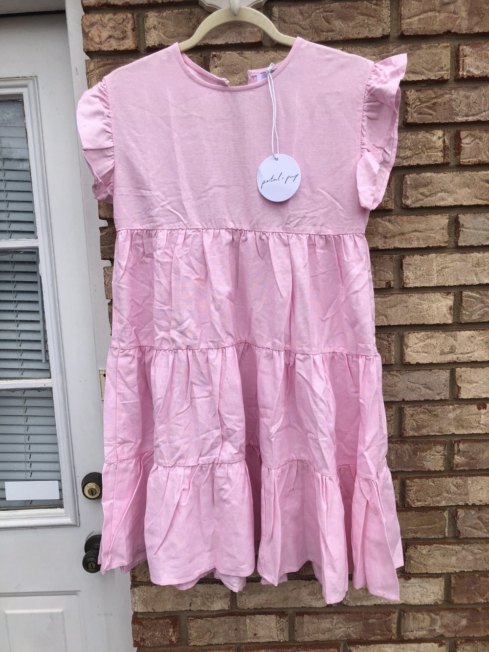 New Women’s Pink Petal & Pup Ruffled Tier Dress, size 4